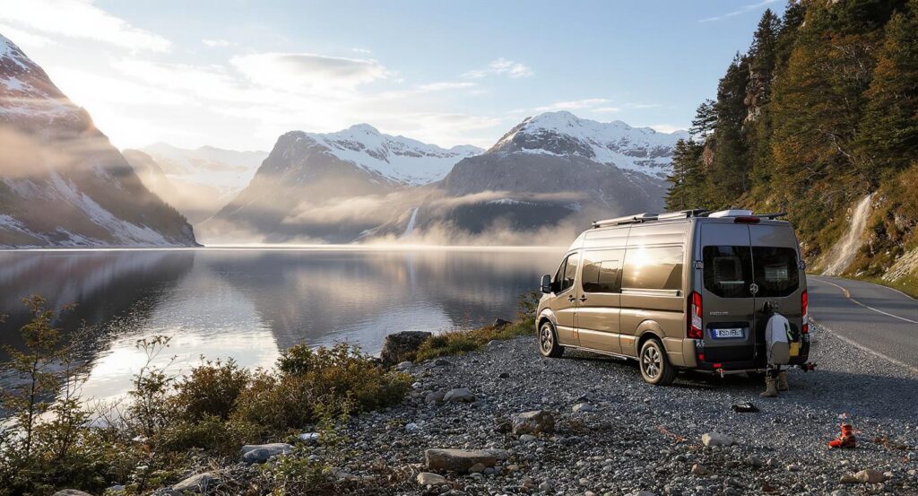Aerial view of Trollstigen mountain drive – Car Camping Routes in Norway Fjords